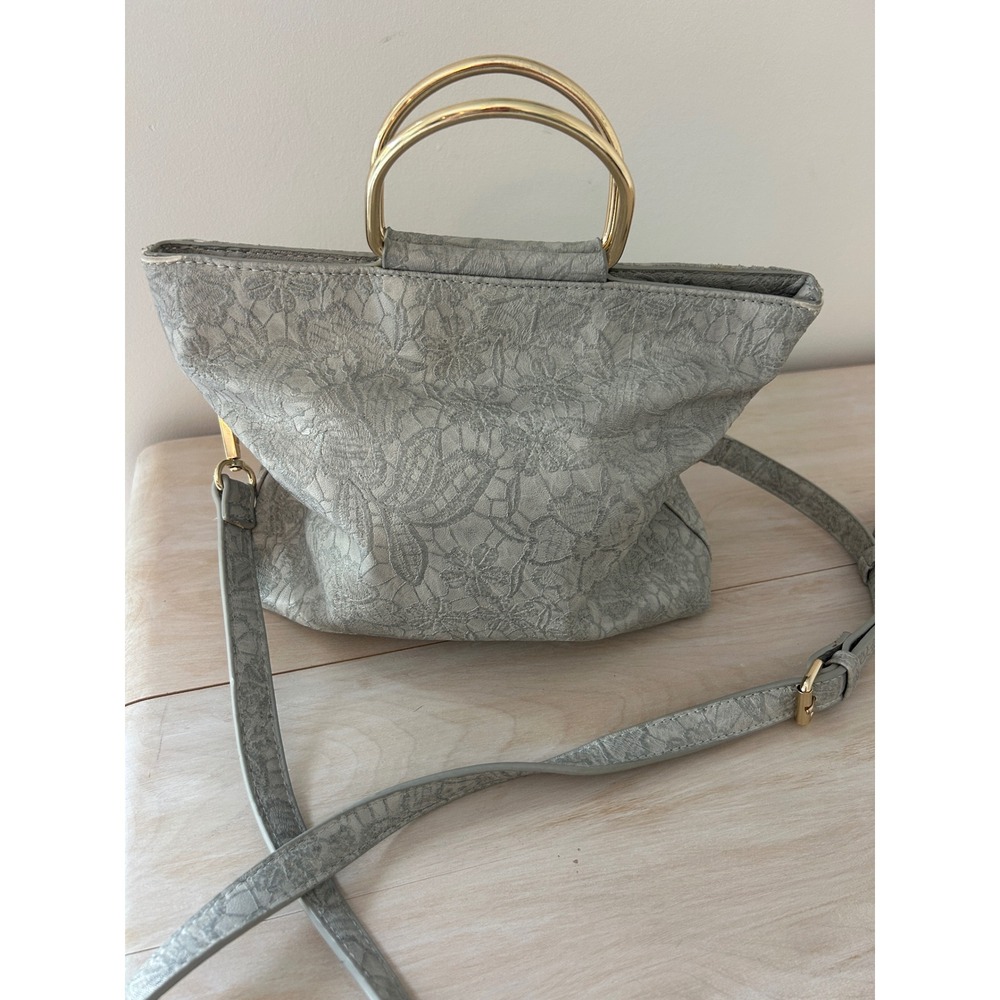 Gray Floral Lace Handbag Gold Ring‎ Handle Crossbody Satchel Bag